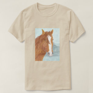 T-shirt Brown Wild Horse Blue Mountain Lake - acrylique.