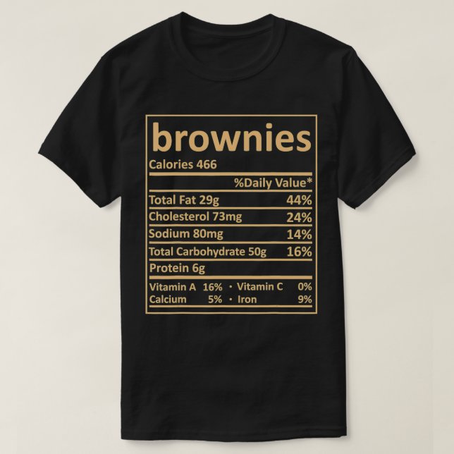 T-shirt Brownie Nutrition Thanksgiving Costume Food Facts (Design devant)