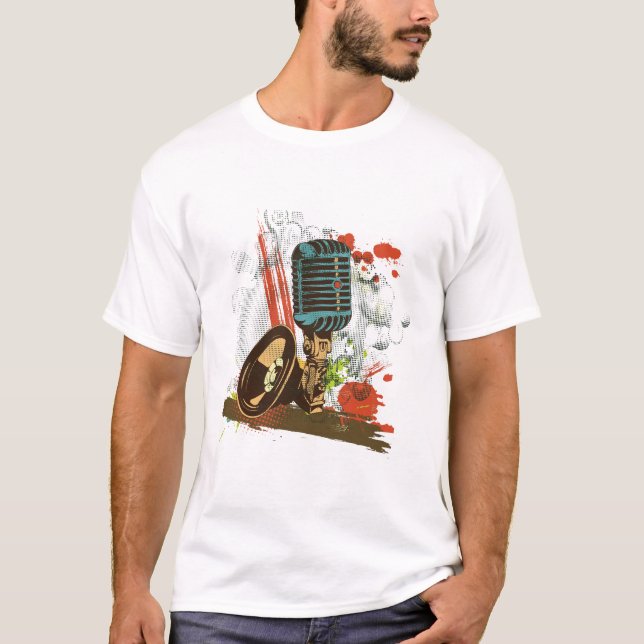 T-shirt broyer le vecteur microphone vintage (Devant)