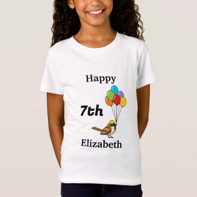 T-Shirt Bruant mignon avec ballons Anniversaire | Personna (Devant)