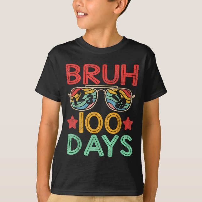 T-shirt Bruh 100 Days Of School 100th Day Of School Retro  (Devant)