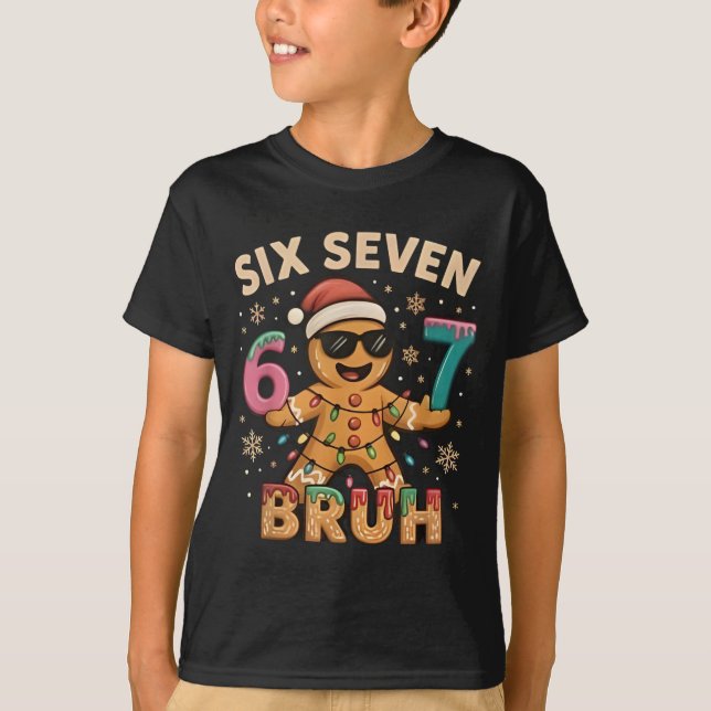 T-shirt Bruh 67 Christmas Six Seven Gingerbreadman Boys 67 (Devant)