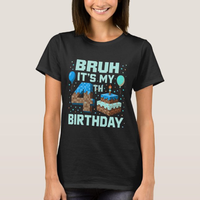 T-shirt Bruh C'est mon jeu d'anniversaire 4 ans Pixel Boy  (Devant)