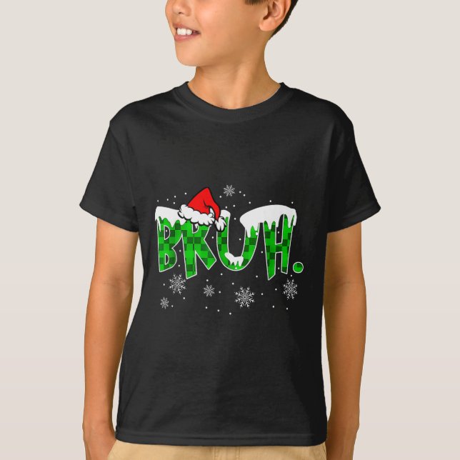 T-shirt Bruh Christmas Red Plaid Funny Family Teens Boys K (Devant)
