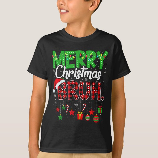 T-shirt Bruh Christmas Red Plaid Teens Boys Kids Xmas Paja (Devant)