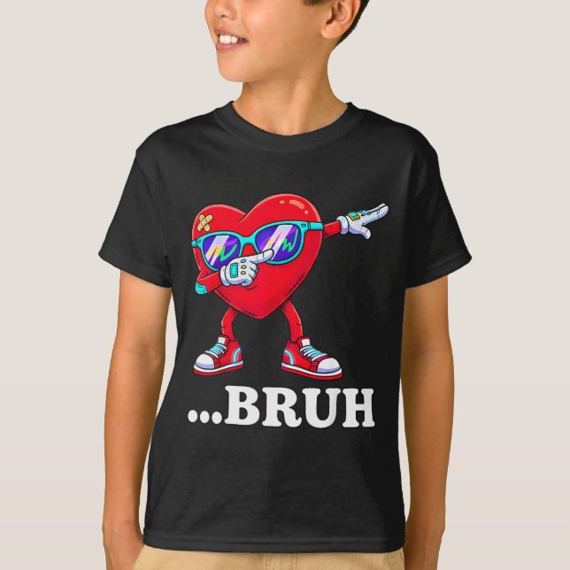 T-shirt Bruh Dabbing Heart Funny Kids Boys Mens Valentine  (Devant)