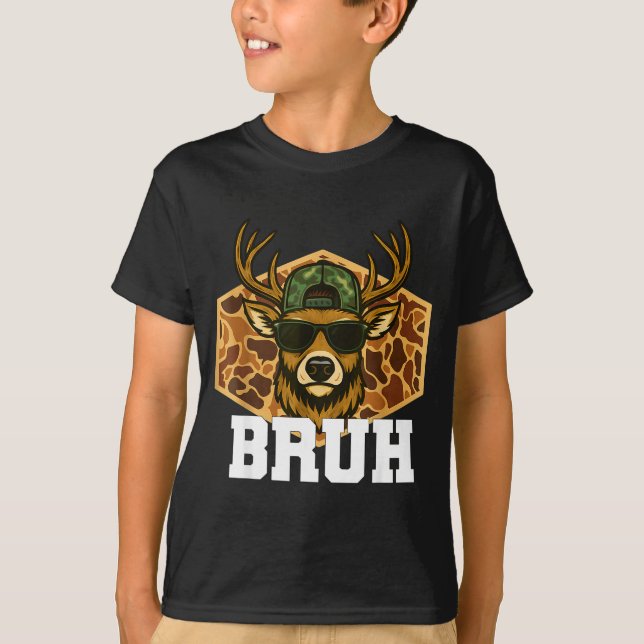 T-shirt Bruh Deer Funny Deer Hunting Camo Hat Youth Teens  (Devant)