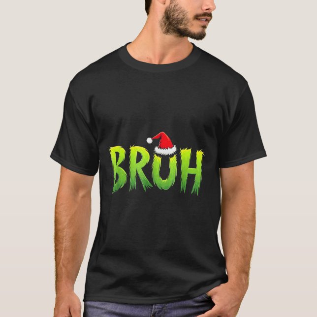 T-shirt Bruh Funny Christmas Red Plaid Teens Boys Kids Xma (Devant)