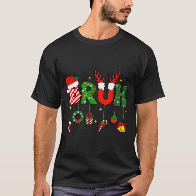 T-shirt Bruh Funny Christmas Red Plaid Teens Boys Kids Xma (Devant)