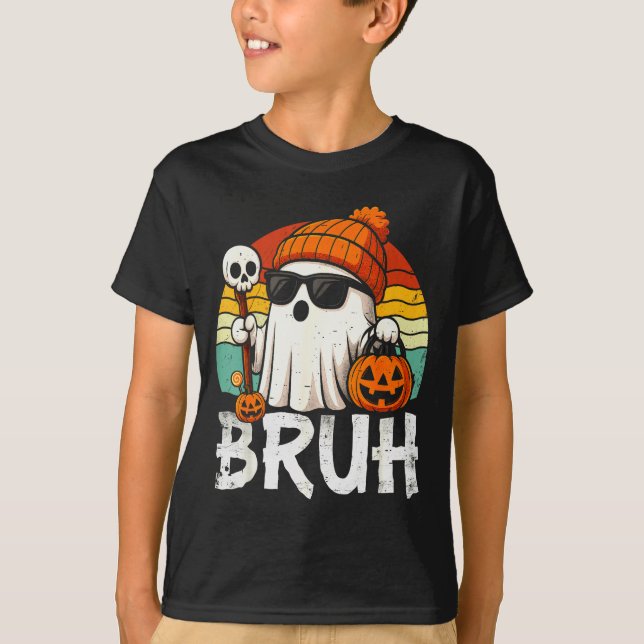 T-shirt Bruh Ghost Halloween Cute Ghost Trick Or Treat Can (Devant)