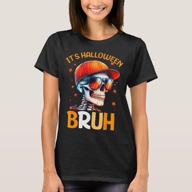 T-shirt Bruh Halloween Boys Kids Halloween Skeleton  (Devant)