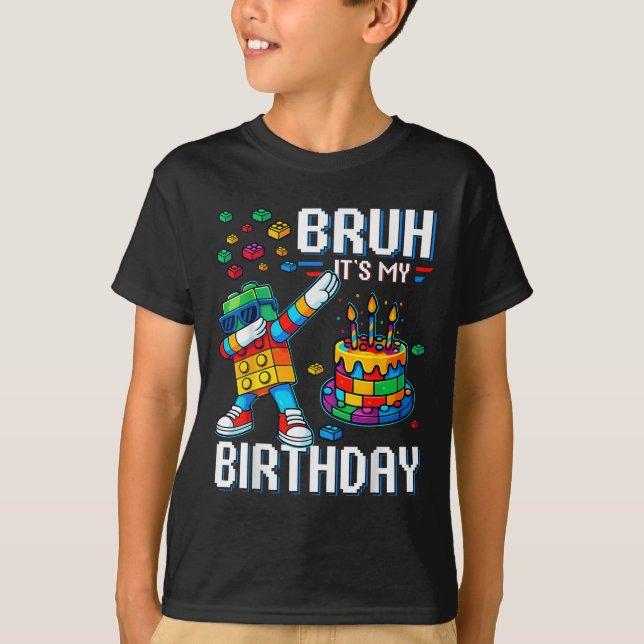 T-shirt Bruh Son Anniversaire Maître Constructeur Blocs (Devant)