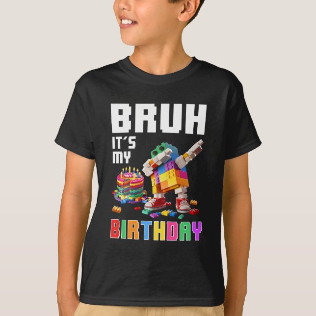 T-shirt Bruh Son Anniversaire Maître Constructeur Blocs (Devant)
