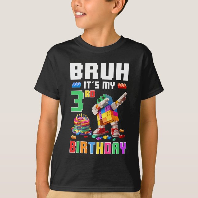 T-shirt Bruh Son Mon 3e Anniversaire Master Builder Dabbin (Devant)