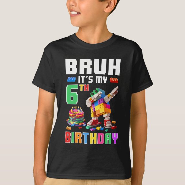 T-shirt Bruh Son Mon 6e Anniversaire Master Builder Dabbin (Devant)