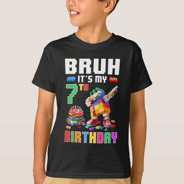 T-shirt Bruh Son Mon 7e Anniversaire Master Builder Dabbin (Devant)