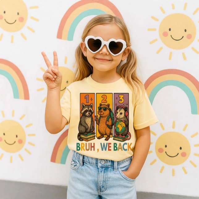 T-shirt Bruh We Back Raccoon Capybara Opossum School Bac (kindergarten rocks

1st grade crew

2nd grade squad

third grade ready

fourth grade rules

)