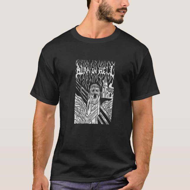 T-shirt Brûler Dans L'Enfer Goth Le Cri Brûler Eglise Jésu (Devant)
