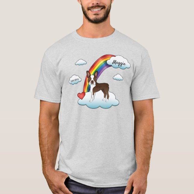 T-shirt Brun chocolat Boston Terrier Mémorial Arc-en-ciel (Devant)