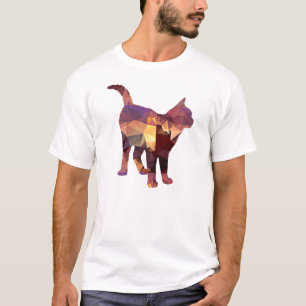 T-shirt Brun debout et Tan de chat de calicot de polygone