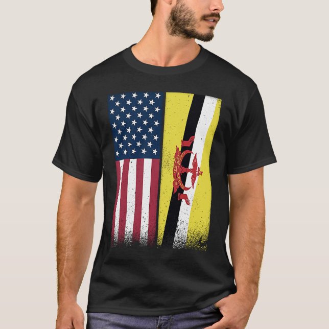 T-shirt Brunei  Bruneian American Flags Proud USA Brunei (Devant)