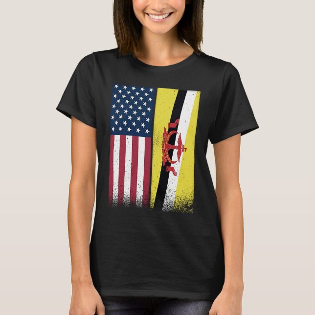 T-shirt Brunei  Bruneian American Flags Proud USA Brunei (Devant)