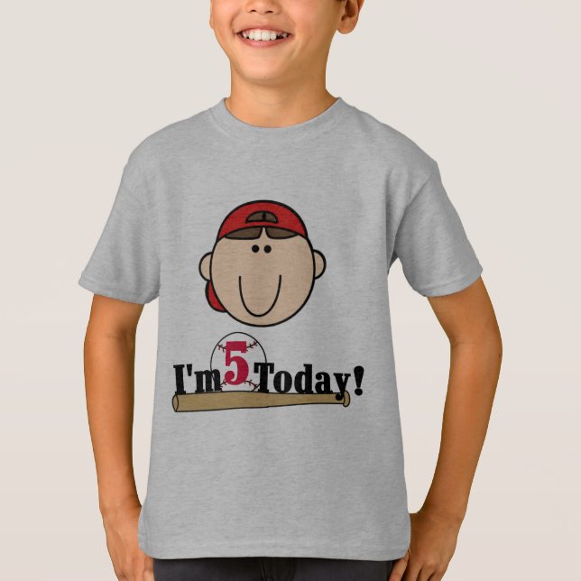 T-shirt Brunette Boy Baseball 5e anniversaire (Devant)