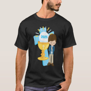 T-shirt Brunette Boy Première communion 2025 Cross Chalice