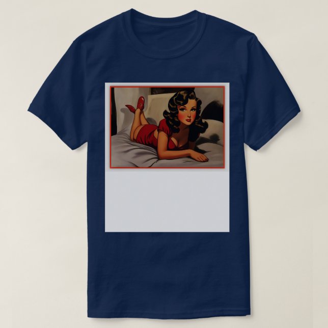 T-shirt Brunette Pinup Girl en rouge (Design devant)