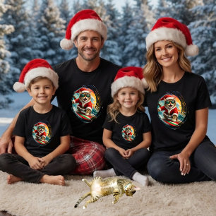 T-shirt Brush Stroke Surfer Cat Santa Noël Tropical