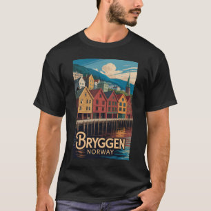 T-shirt Bryggen Norvège Illustration Voyage Art Bergen
