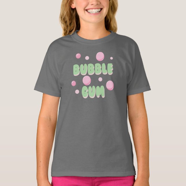 T-shirt Bubble Gum Rétro Menthe et Typographie Rose (Devant)