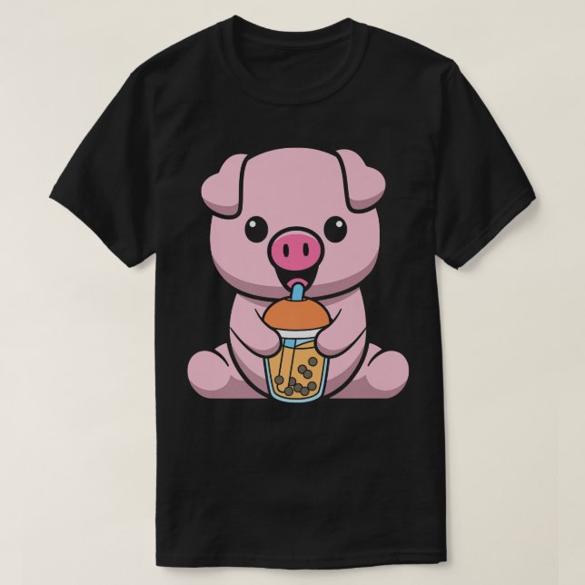 T-shirt Bubble Lait Thé Cochon Cute Cochon Boire Boba Lait (Design devant)