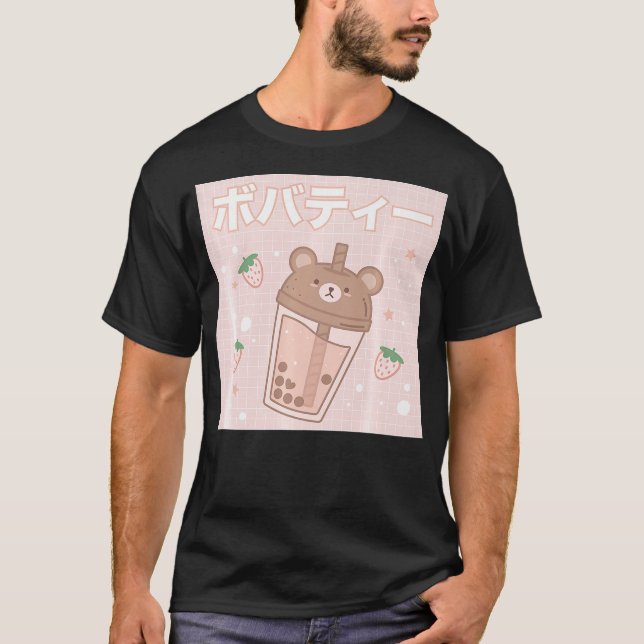 T-shirt Bubble Milk Tea Boba Cute Bear Kawaii Aesthetic (Devant)