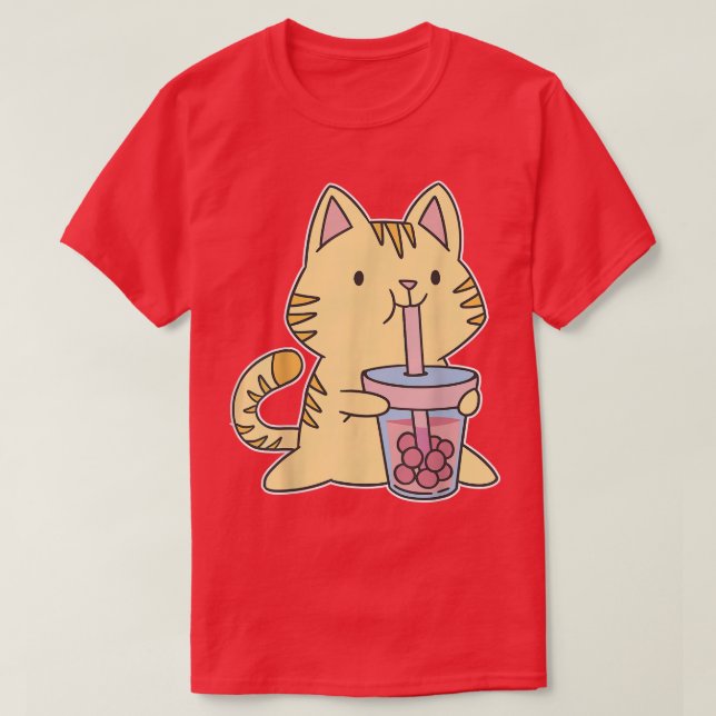 T-shirt Bubble Tea Kitty Kawaii Boba Tea Chat Japon Sucré  (Design devant)