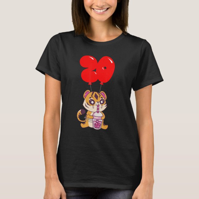 T-shirt Bubble Tea Tiger 20e Birthday Kids Balloon Part (Devant)