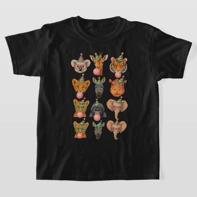 T-shirt Bubblegum Blowing Zoo Animals | Birthday Squad (Poser)