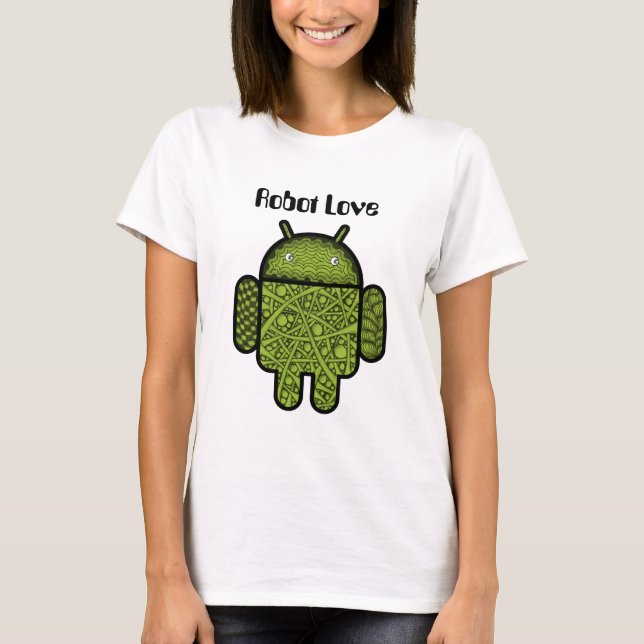 T-shirt Bubbles Doodle Character pour le robot Android™ (Devant)