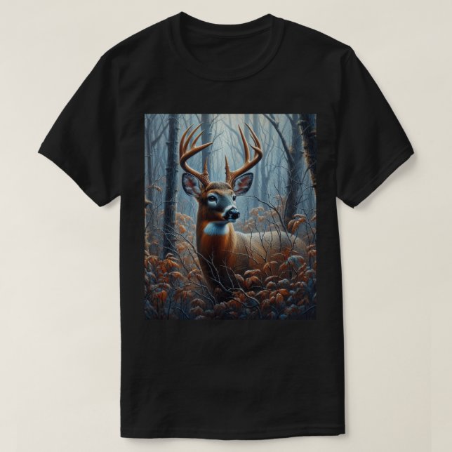 T-shirt Buck blanc dans les arbres forestiers (Design devant)