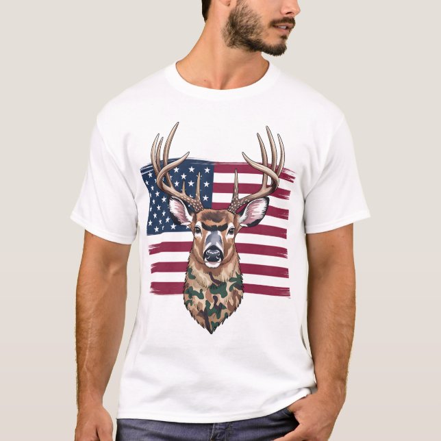 T-shirt Buck Shirt, le drapeau américain | Tee de chasse p (Devant)