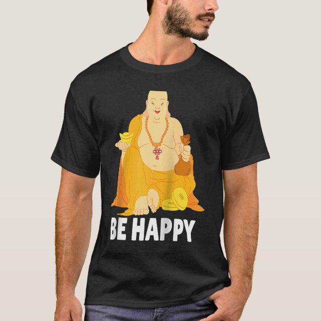 T-shirt Buddha Monk Namaste Praying Pray Smile Happy Laugh (Devant)