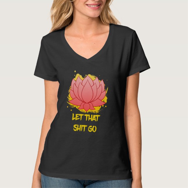 T-shirt Buddha Monk Namaste Smiling Happiness Let Worries  (Devant)
