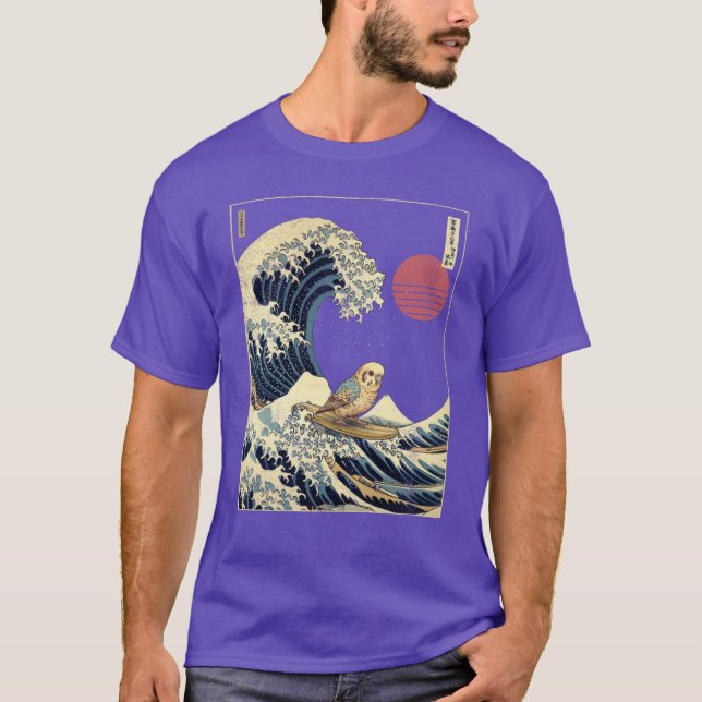 T-shirt Budgie Bird Kanagawa Japanese Surfing Wave friends (Devant)