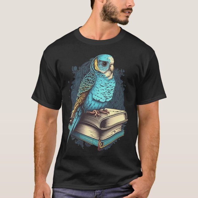 T-shirt Budgie Budgerigar Book Parakeet Bird Bookworm Read (Devant)