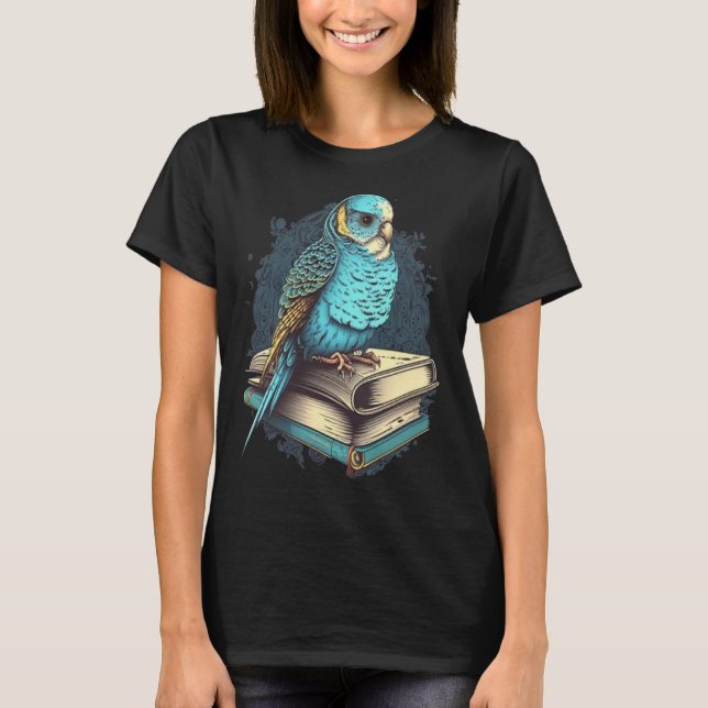 T-shirt Budgie Budgerigar Book Parakeet Bird Bookworm Read (Devant)