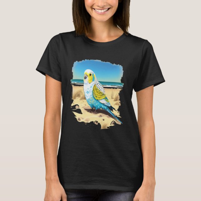 T-shirt Budgie Budgerigar Parakeet Bird Ocean Beach Summer (Devant)