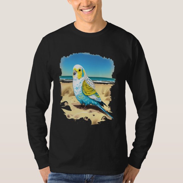 T-shirt Budgie Budgerigar Parakeet Bird Ocean Beach Summer (Devant)