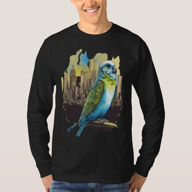 T-shirt Budgie Budgerigar Parakeet City Skyline Parrot Bir (Devant)