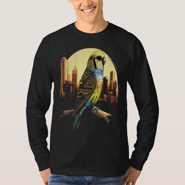 T-shirt Budgie Budgerigar Parakeet City Skyline Parrot Bir (Devant)