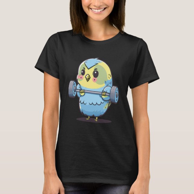 T-shirt Budgie Budgerigar Parakeet Lifting Bodybuilder Gym (Devant)